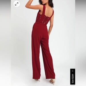 Lulus Kiska Burgundy Lace Wide-Leg Jumpsuit